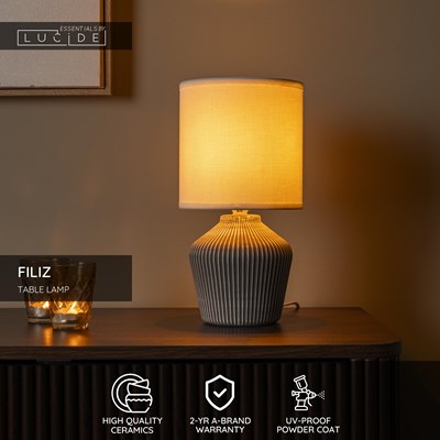 Lucide FILIZ - Table lamp - Ø 16 cm - 1xE14 - Taupe | Essential
